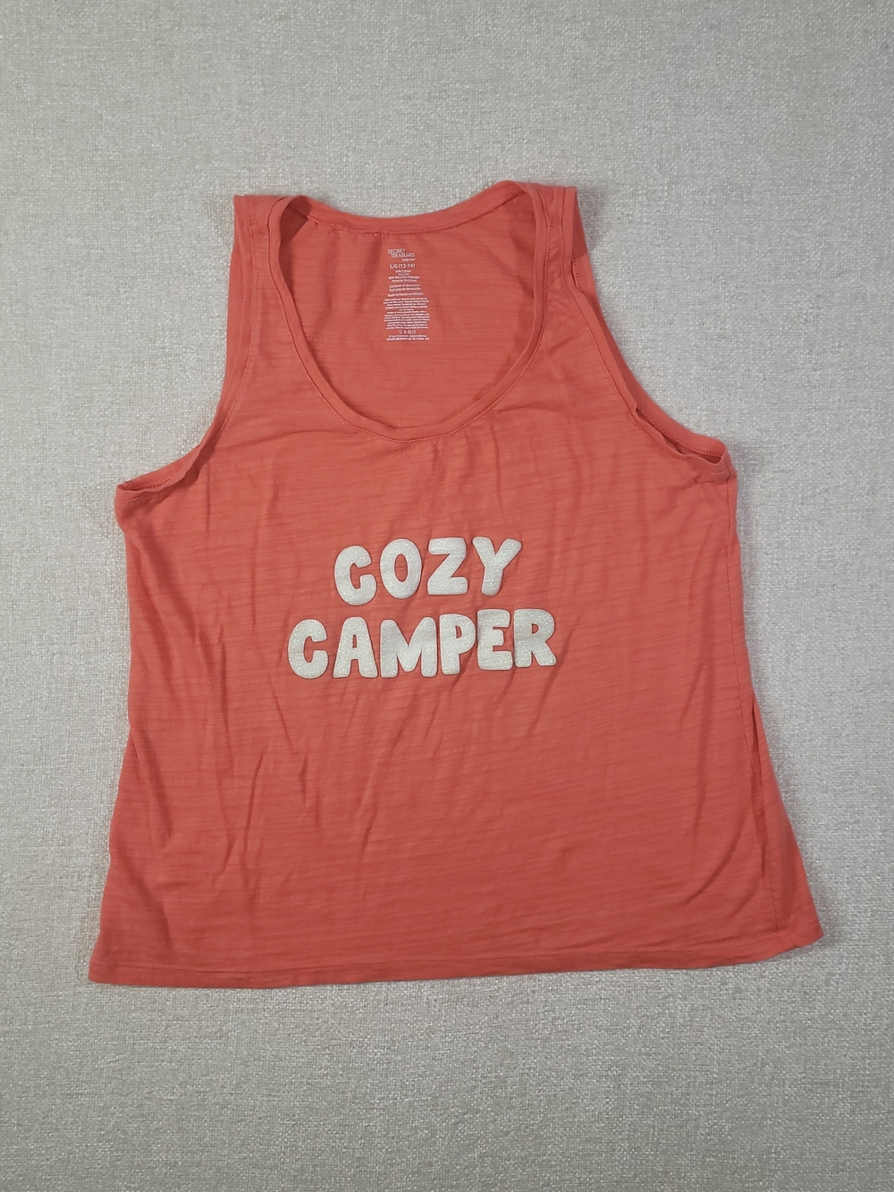 Secret Treasures Coral Tank Top with "Cozy Camper" Graphic